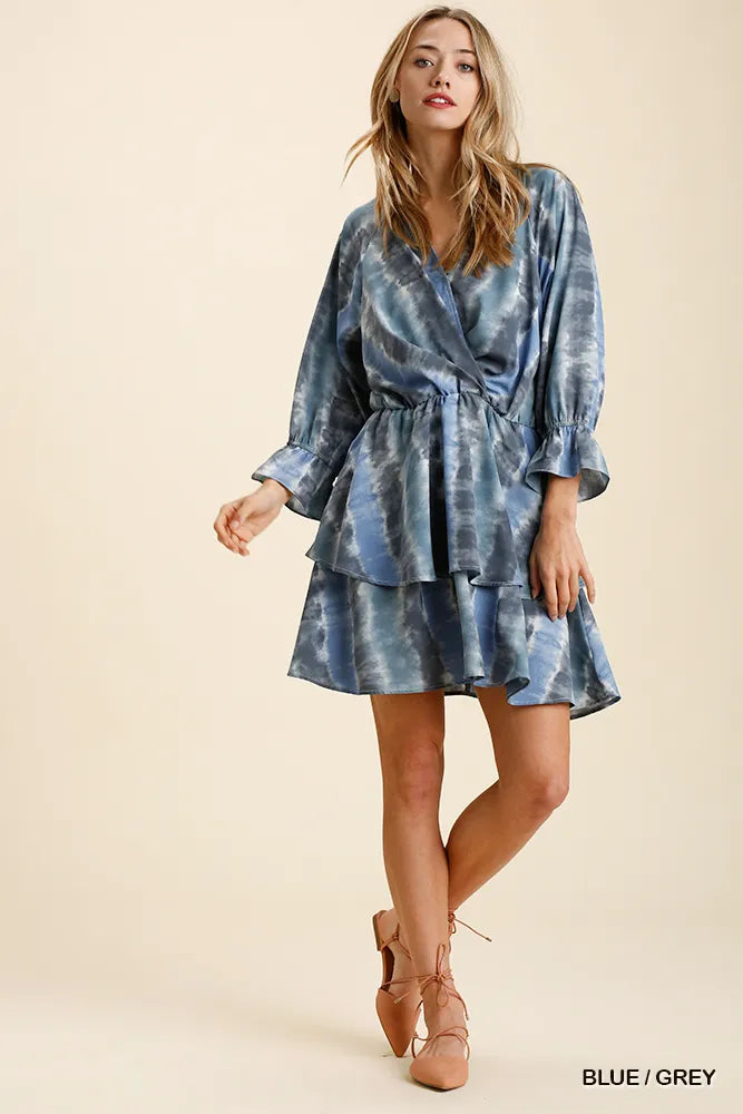 Umgee Tie Dye Ruffled Layered Dress with Elastic Waistband.