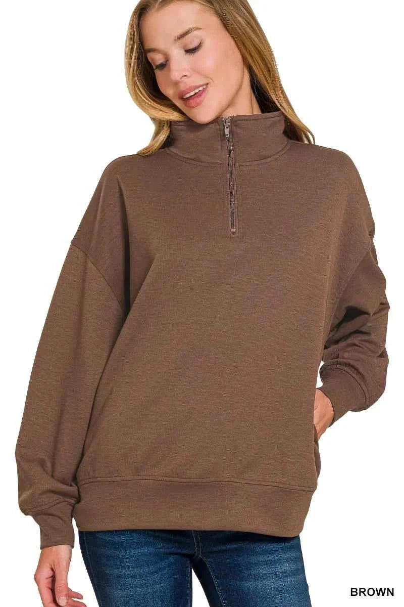 Zenana Scuba Quarter-Zip Sweatshirt