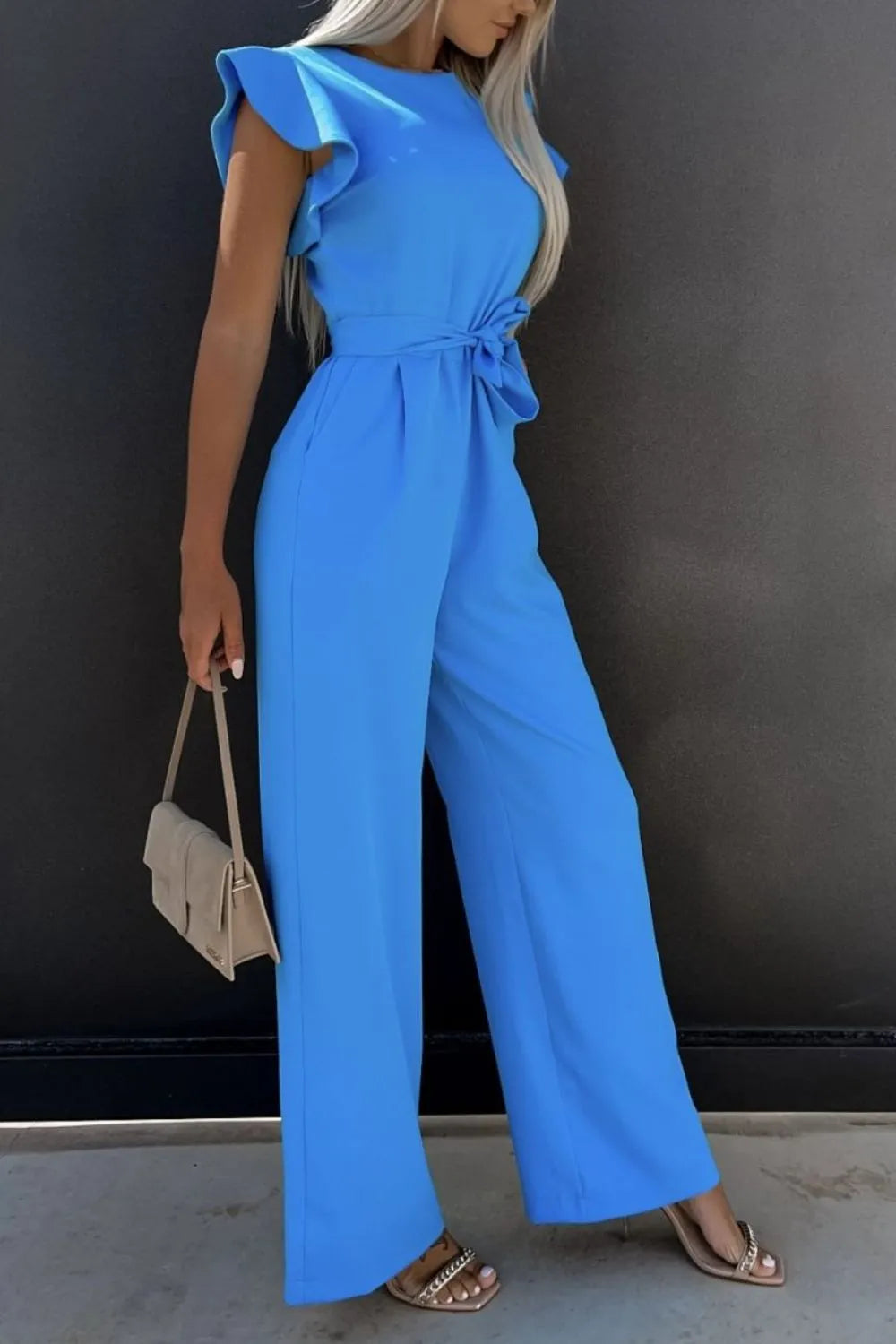 Ruffle Short Sleeve Jumpsuit.