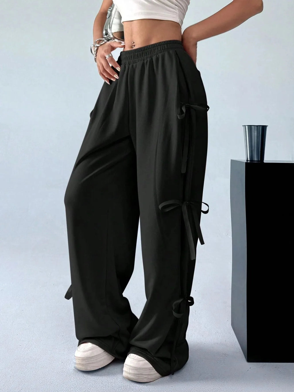 Cargo Wide Leg Pants with Side Tie Details.