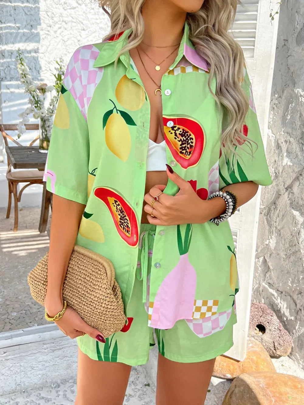 Buttoned Shirt and Shorts Set - CHIC TB