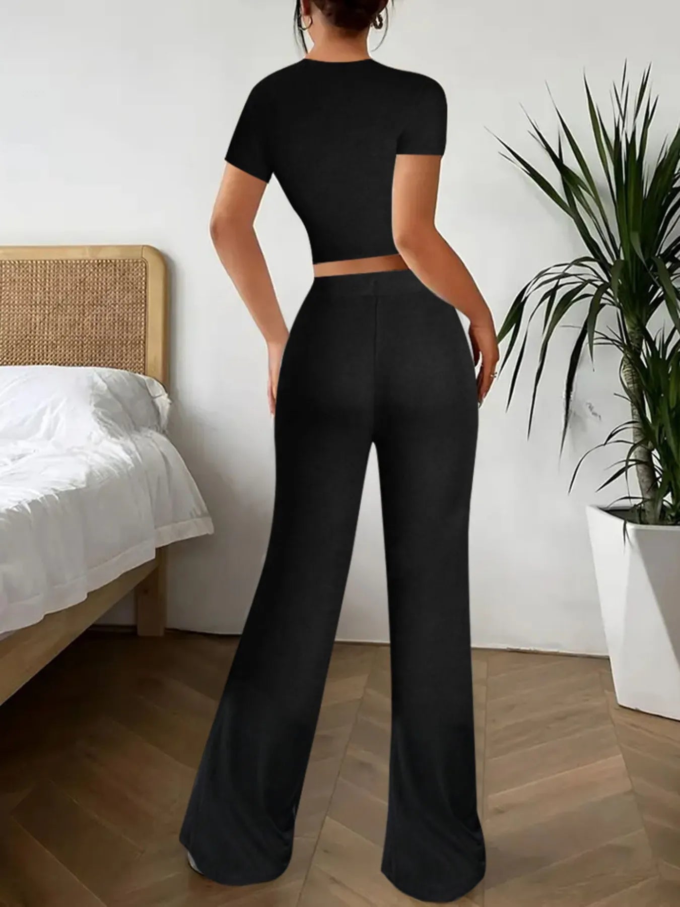 Crop Top and Wide Leg Pants Matching Set.