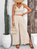 Smocked Surplice Cami and Wide Leg Pants Set.