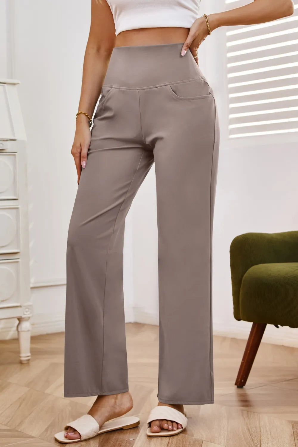 High Waist Wide Leg Pants with Pockets.