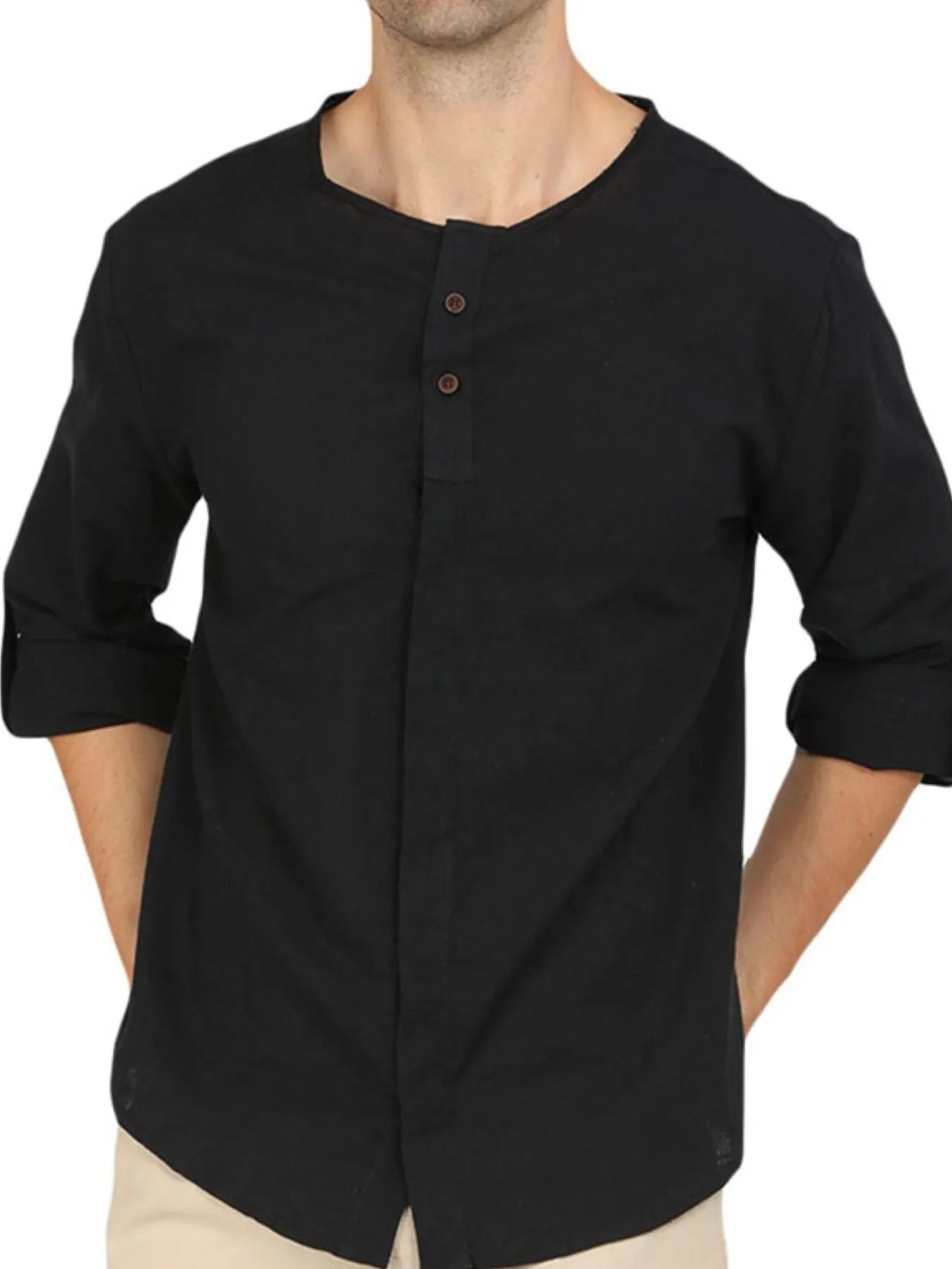 Elegant Roll-Up Sleeve Linen Blend Polo Shirt for men.