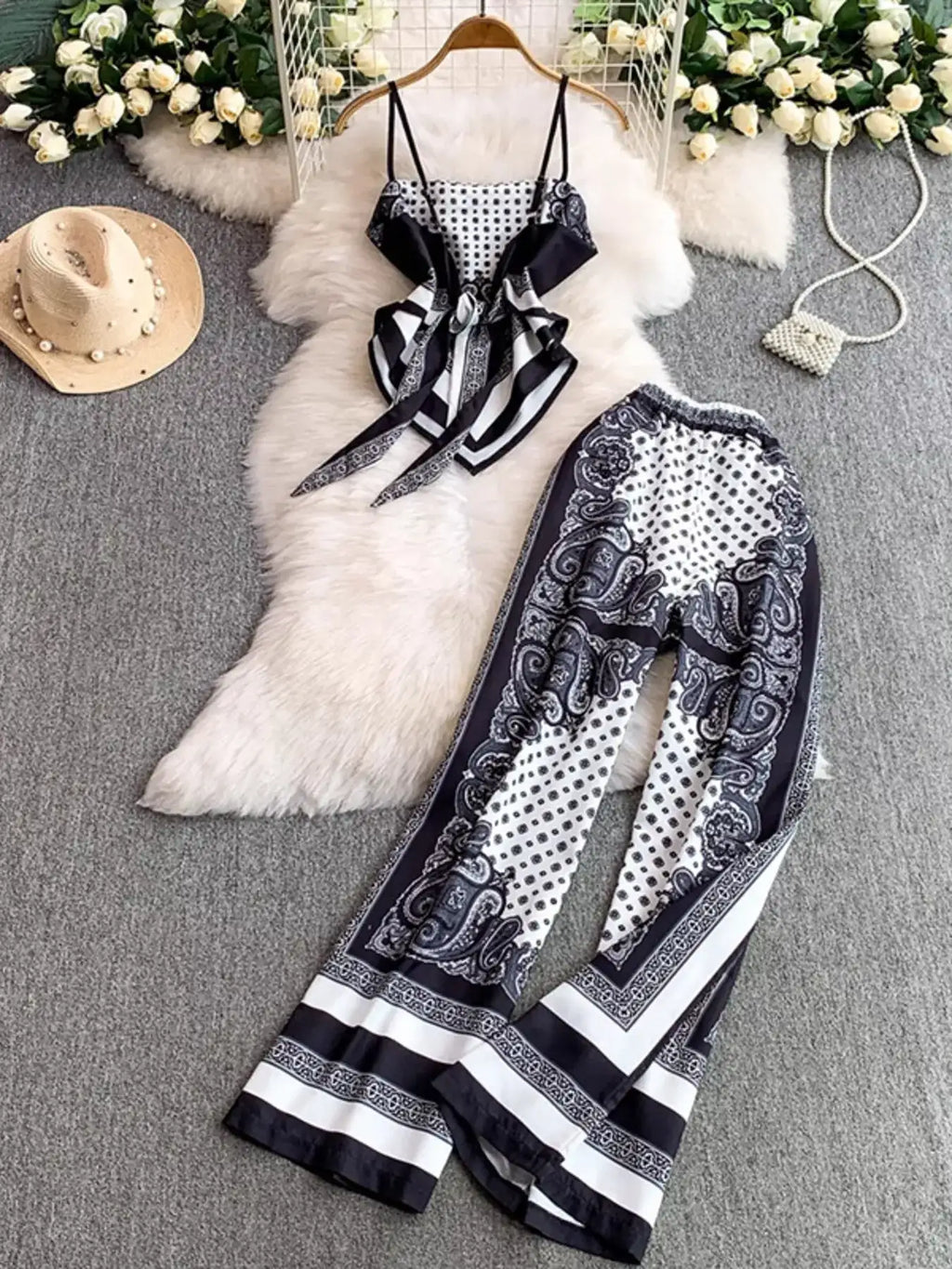 Tie Back Printed Cami and Pants Set.