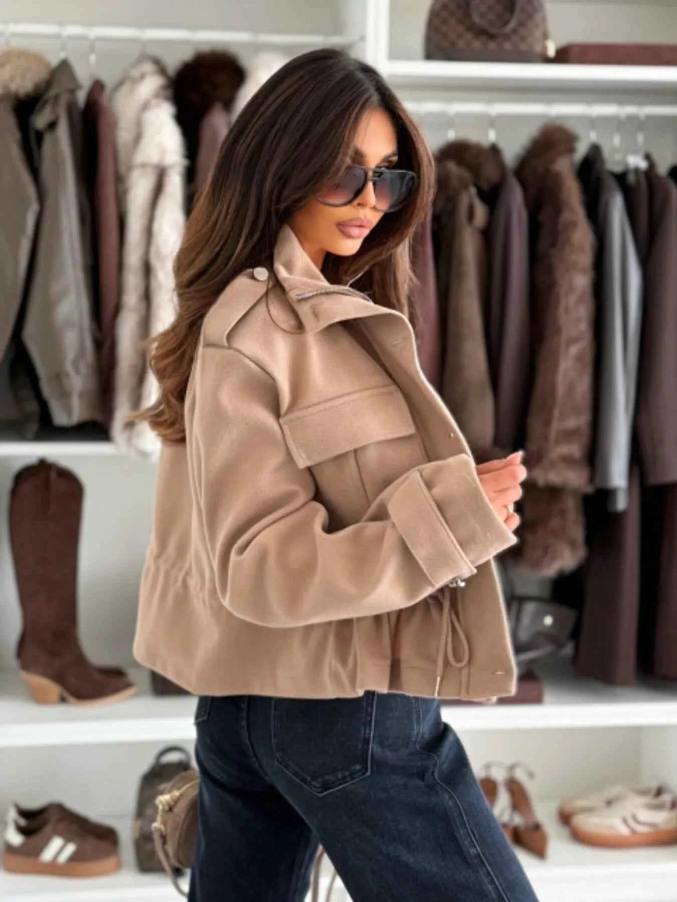 Drawstring Waist Cropped Jacket