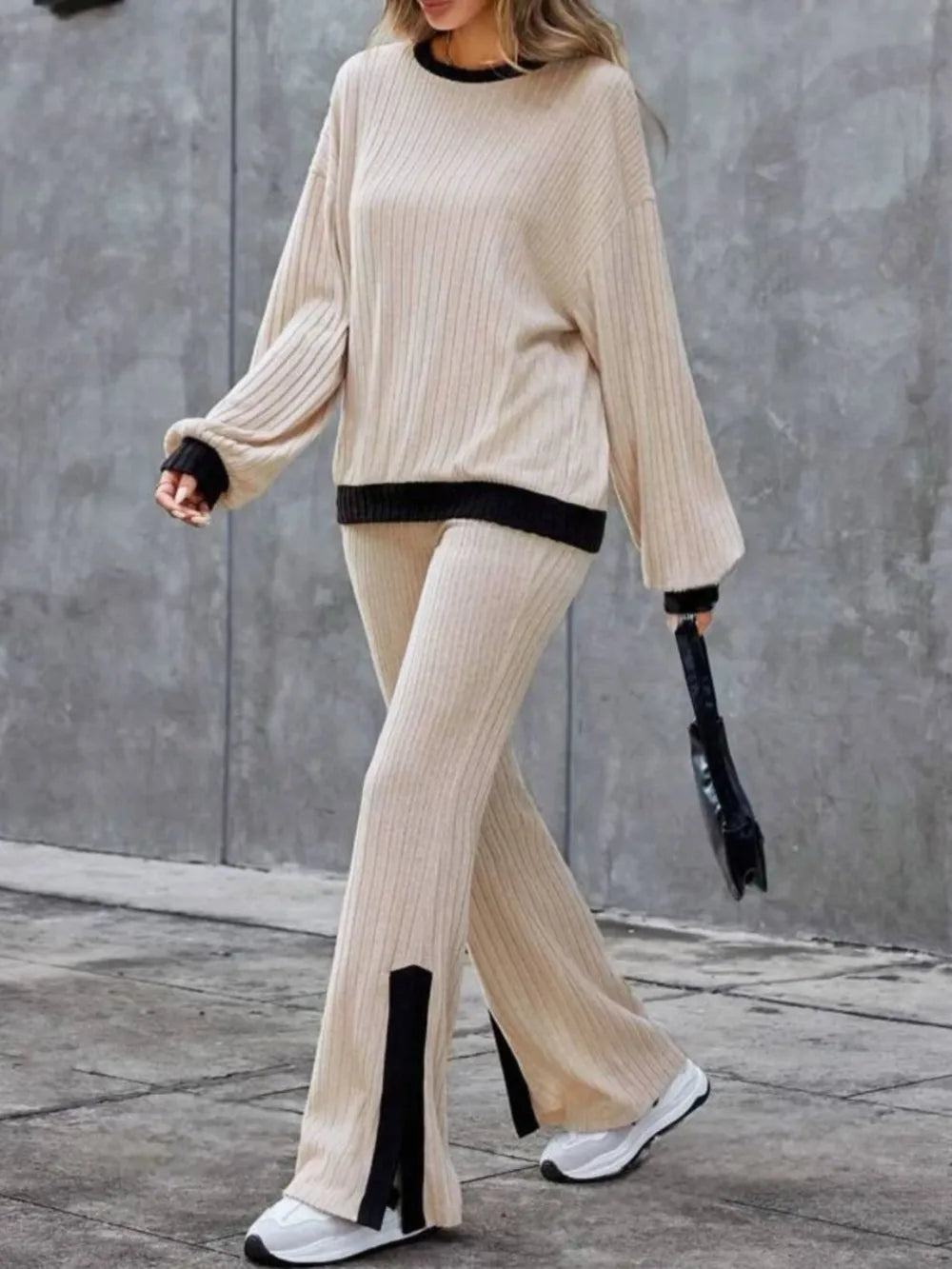 Long Sleeve Top and Bootcut Pants Set.