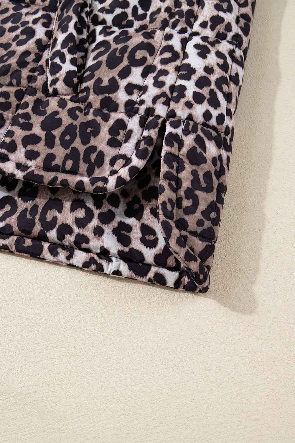 Brown Leopard Quilted Full Zipper Casual Puff Vest
