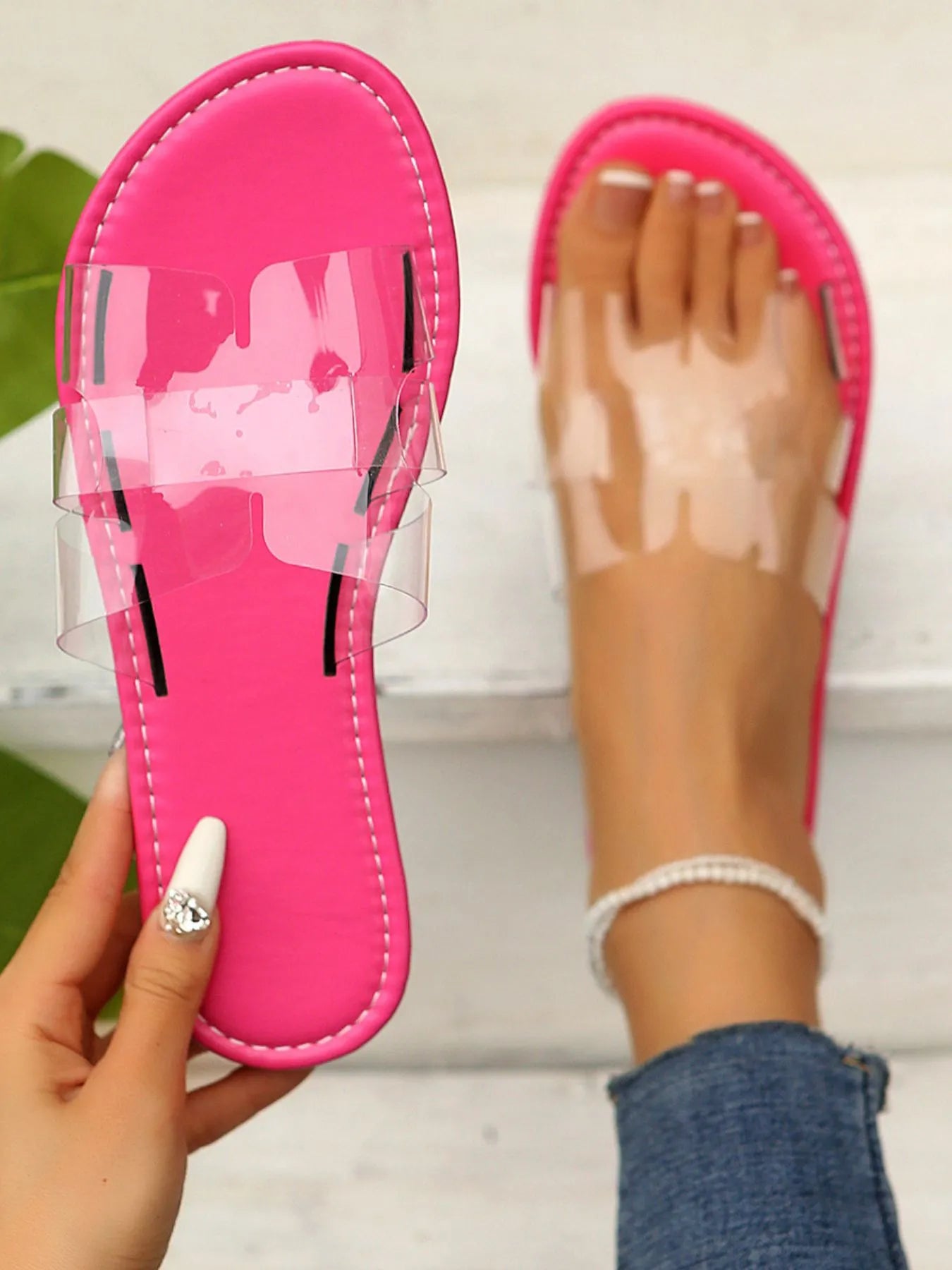 Clear Strap Flat Sandals.