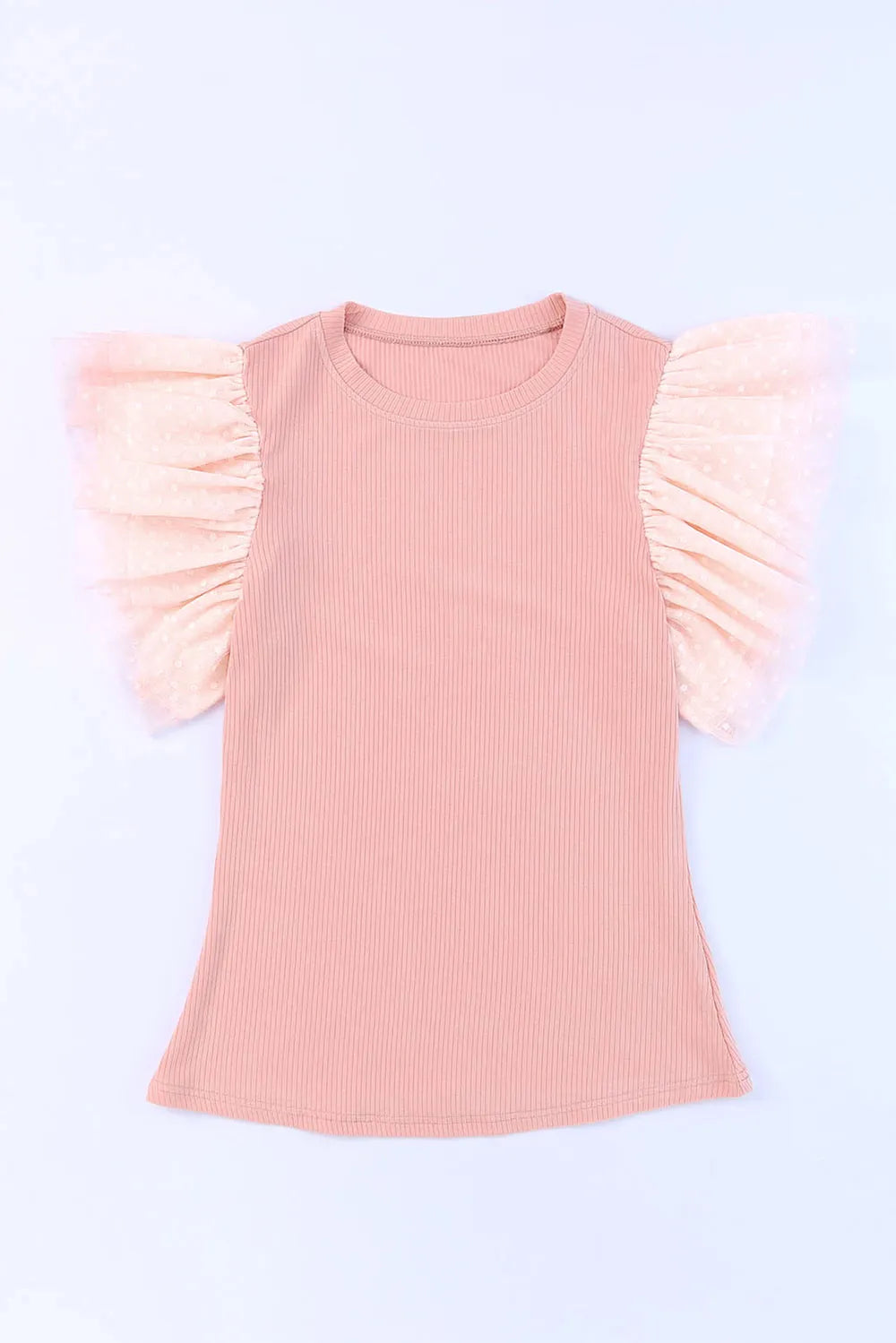 Ruffled Round Neck Cap Sleeve Blouse.