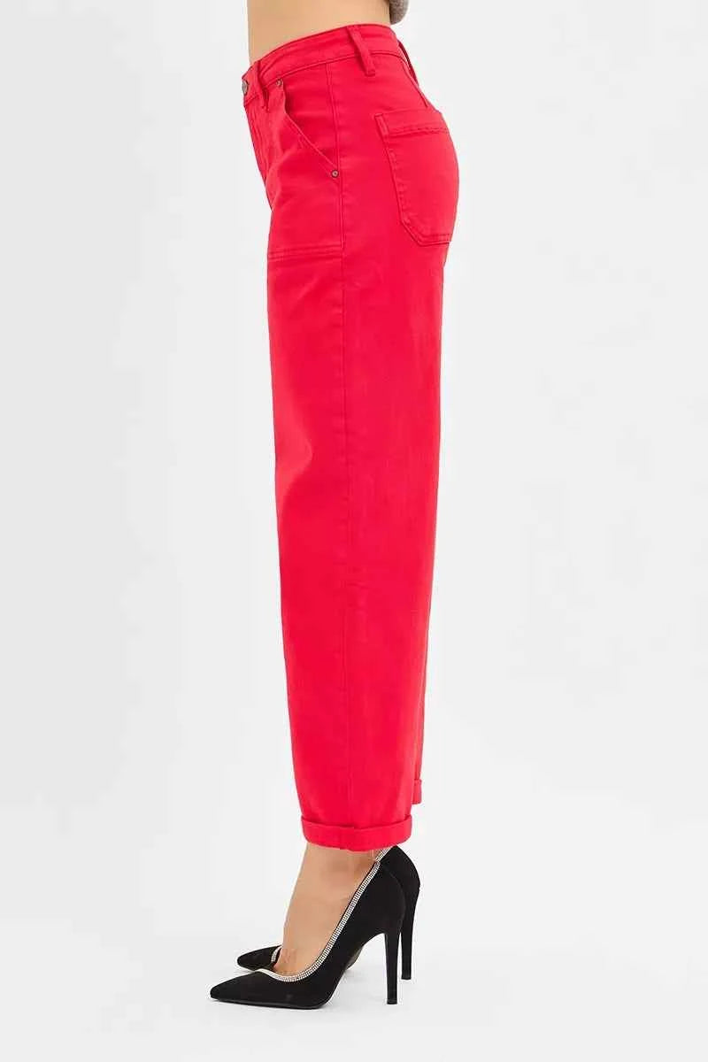 RISEN High Rise Ankle Cuffed Barrel Pants