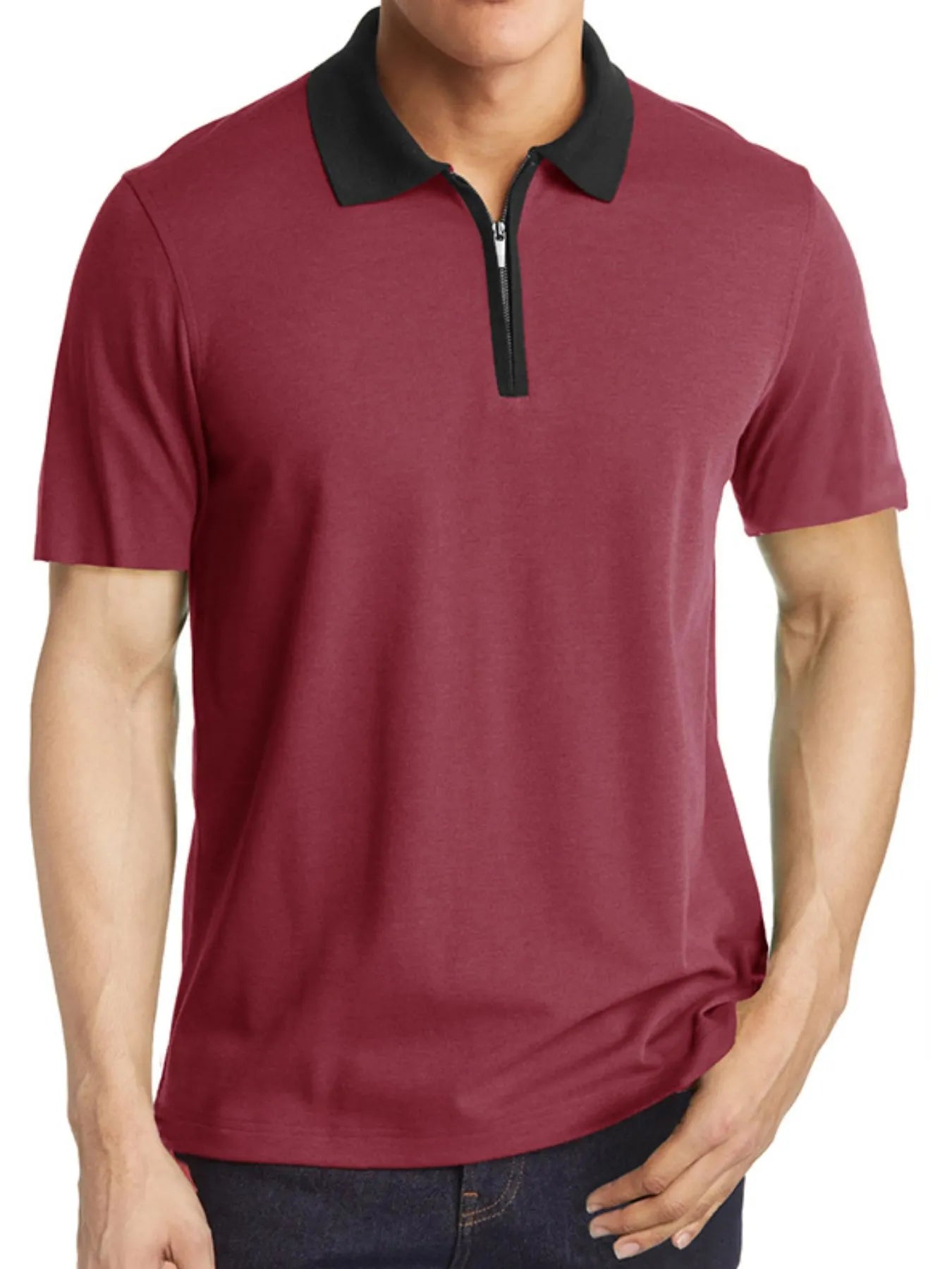 Men's Contrast Collar Quarter-Zip Polo Shirt.