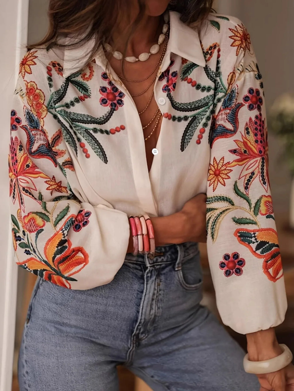 Floral Button Up Long Sleeve Shirt.