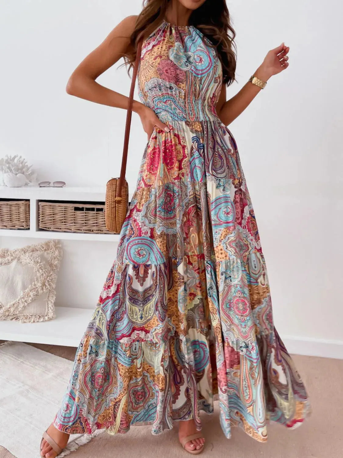 Printed Halter Neck Maxi Dress.