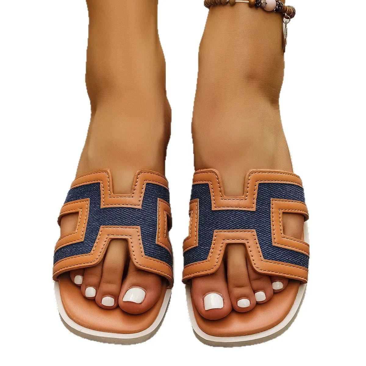 Slide Sandals with Contrast H Trim Women.