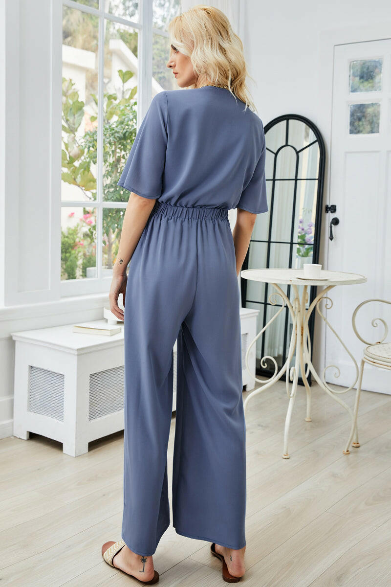 Tie Front Cutout Wide Leg Jumpsuit.