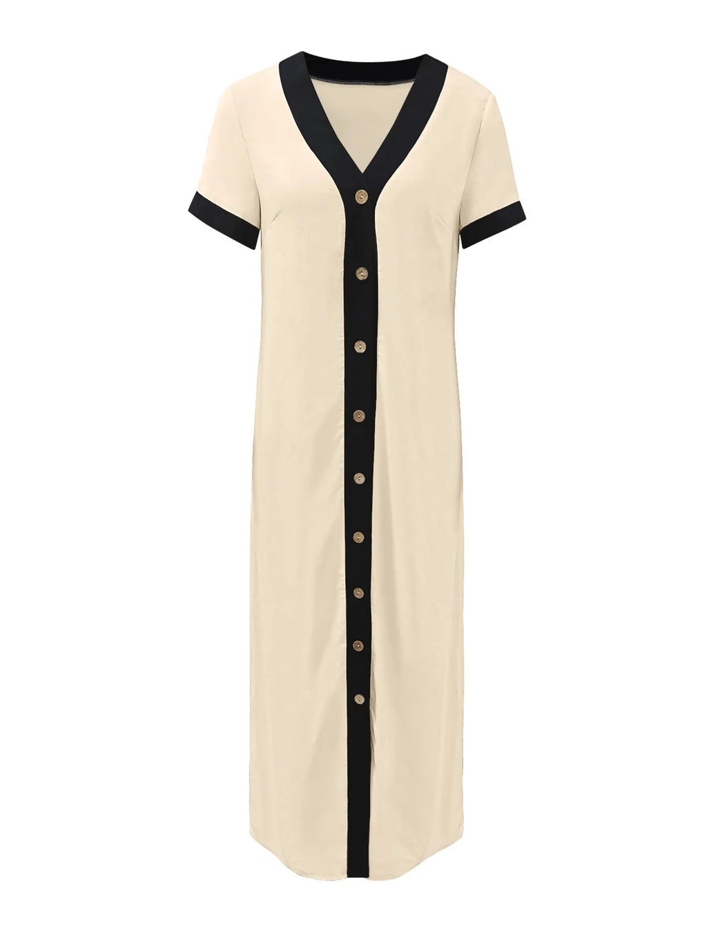 Button-Front Contrast Trim Midi Dress.