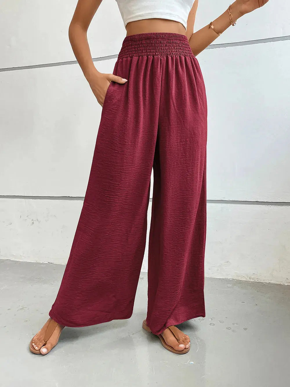 Perfee Wide Leg Pants with Pockets.