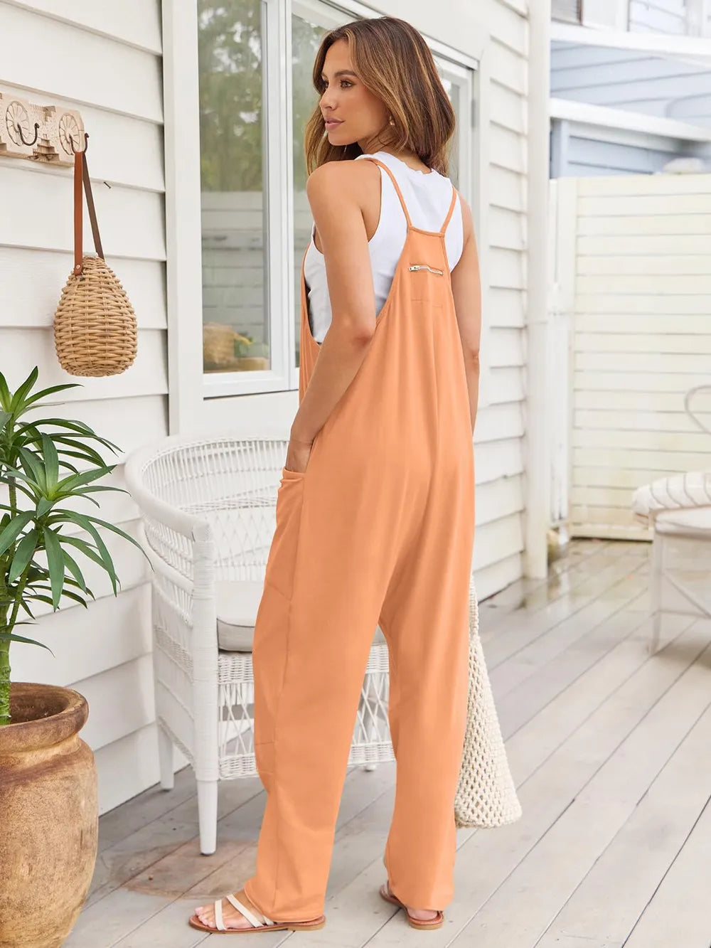 V-Neck Spaghetti Strap Jumpsuit - CHIC TB