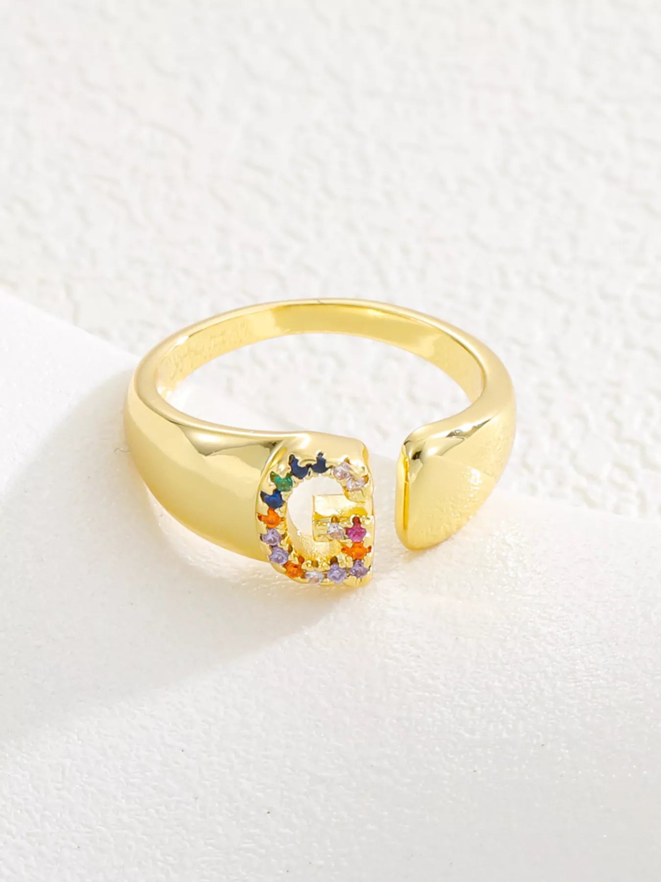 18K Gold-Plated Zircon Letter Ring.
