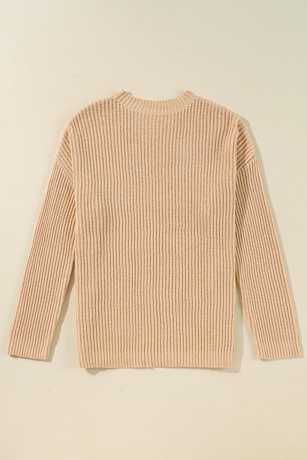 Apricot Cable Knit Drop Shoulder Side Slits Loose Sweater Dear-Lover Dropshipping