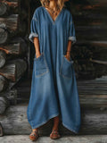 Casual Loose-fit Midi Denim Dress
