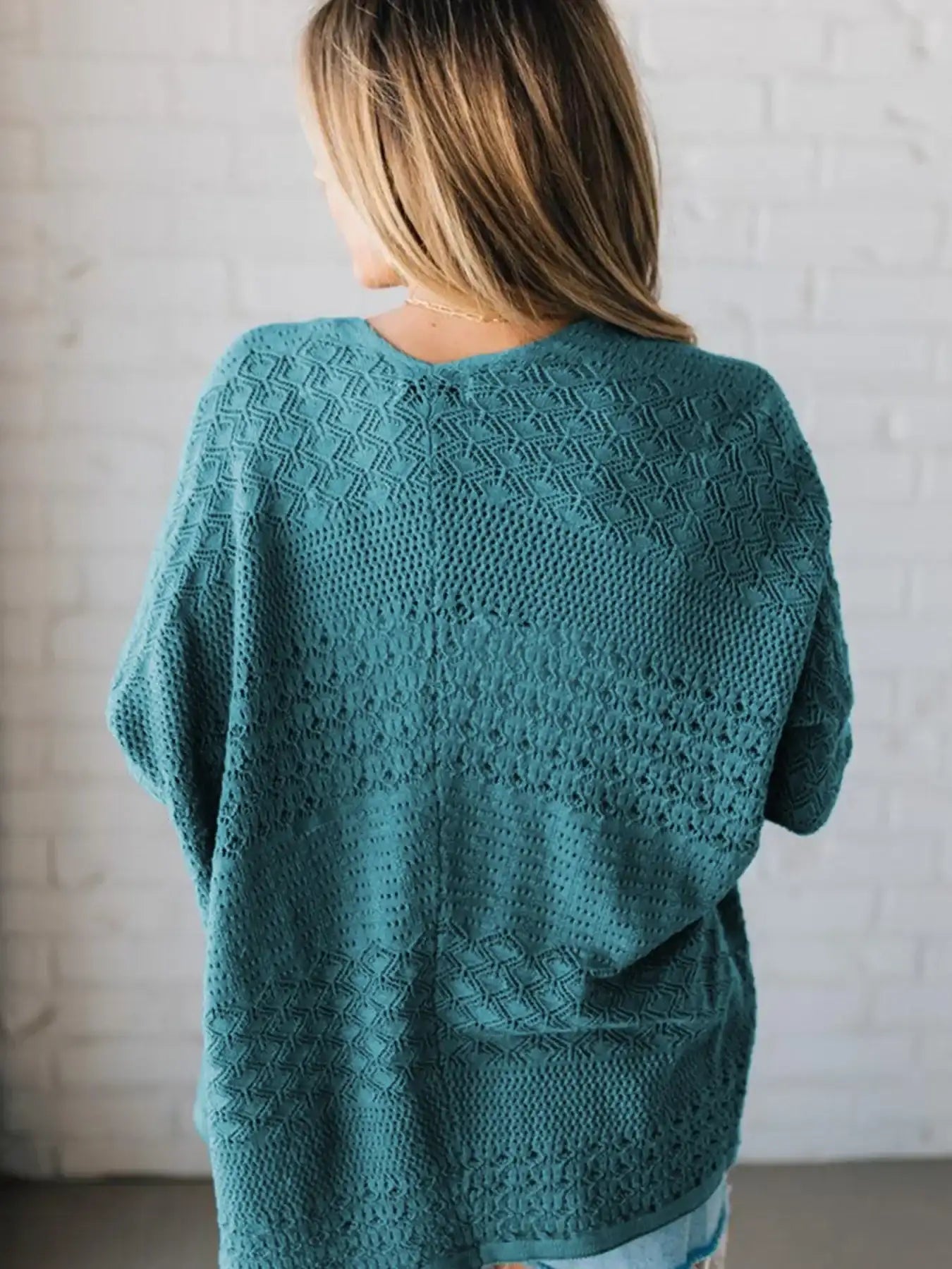 Open Front Knitted Cardigan with Eyelet Details.