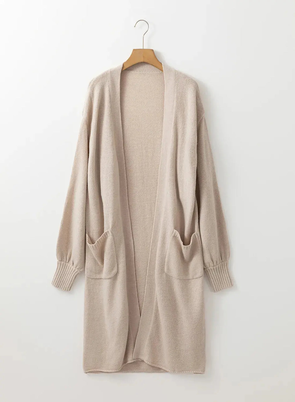Pocketed Open Front Long Sleeve Cardigan.