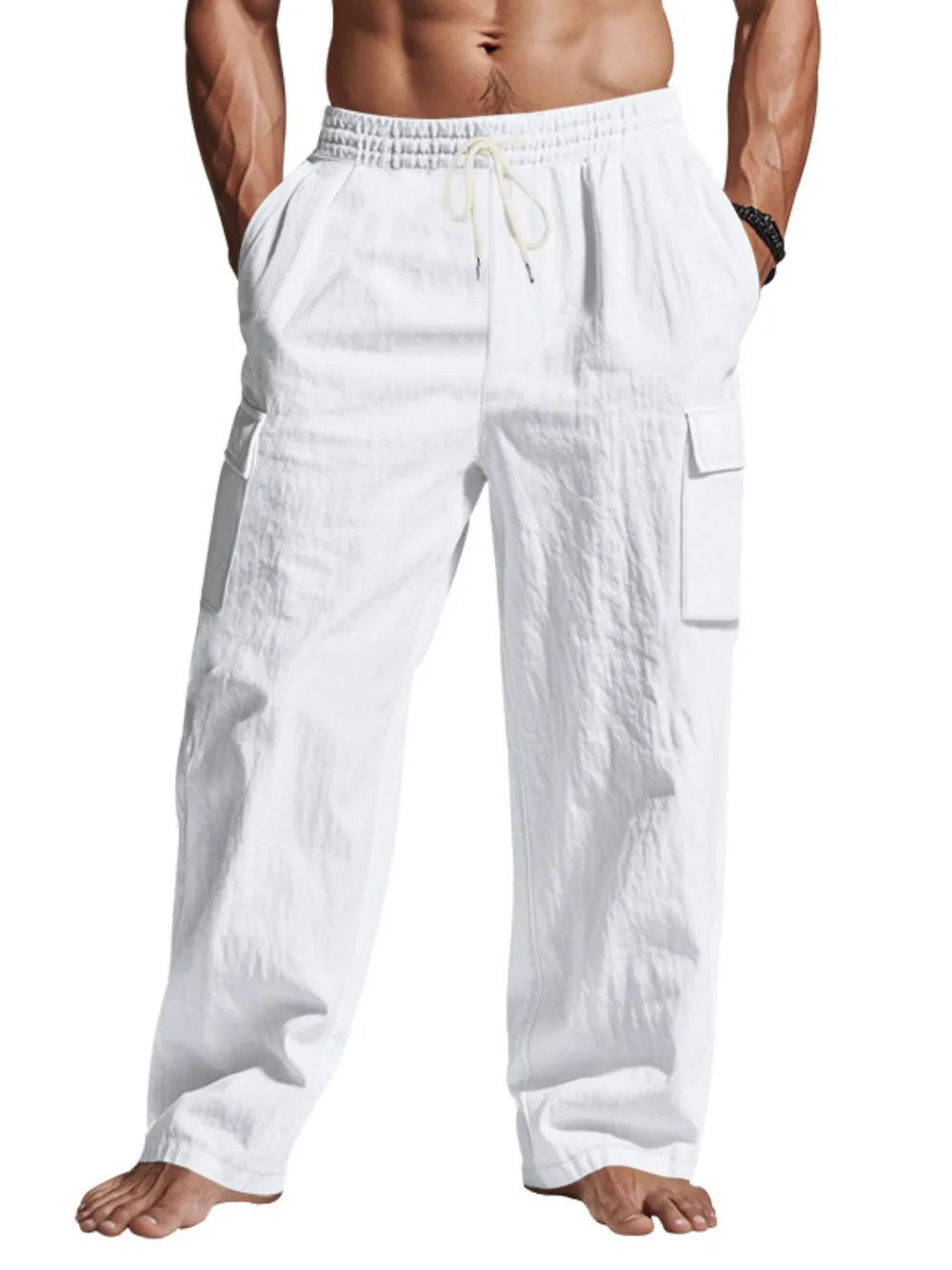 Men's Full Size Drawstring Pants with Pockets Plus Size.