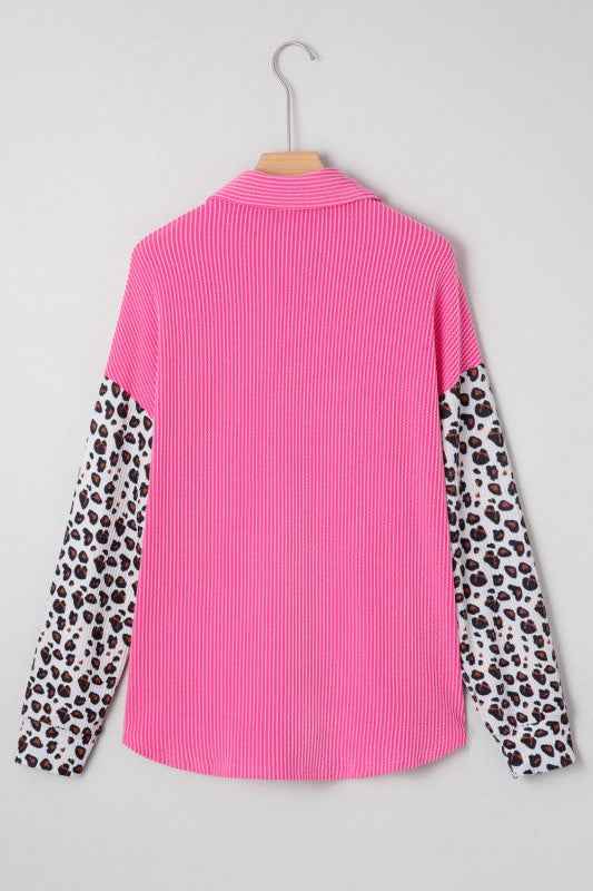 Western Leopard Corded Knit Patchwork Shacket