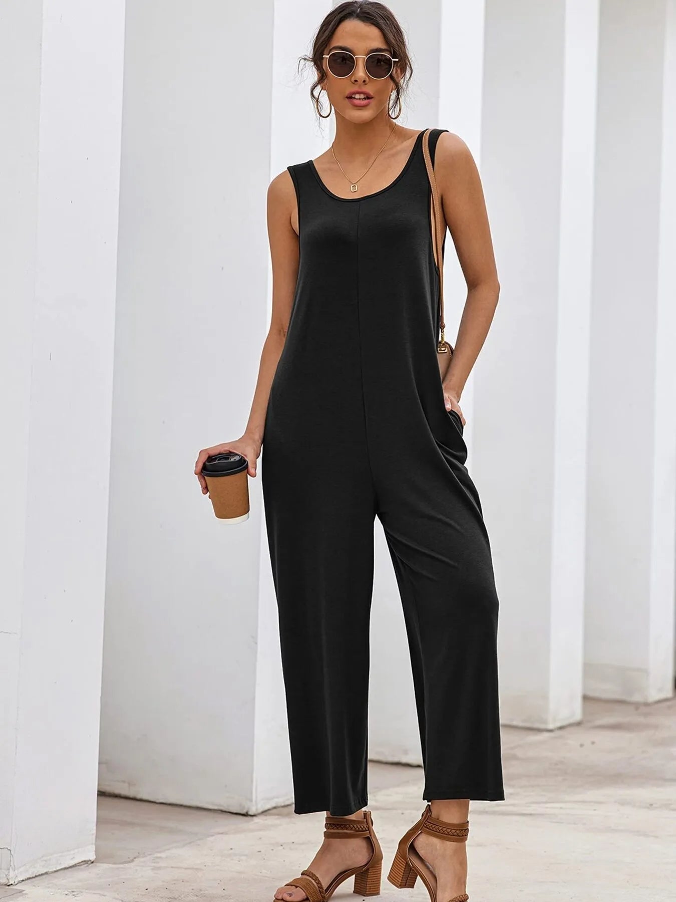 Sleeveless Wide Leg Casual Jumpsuit.