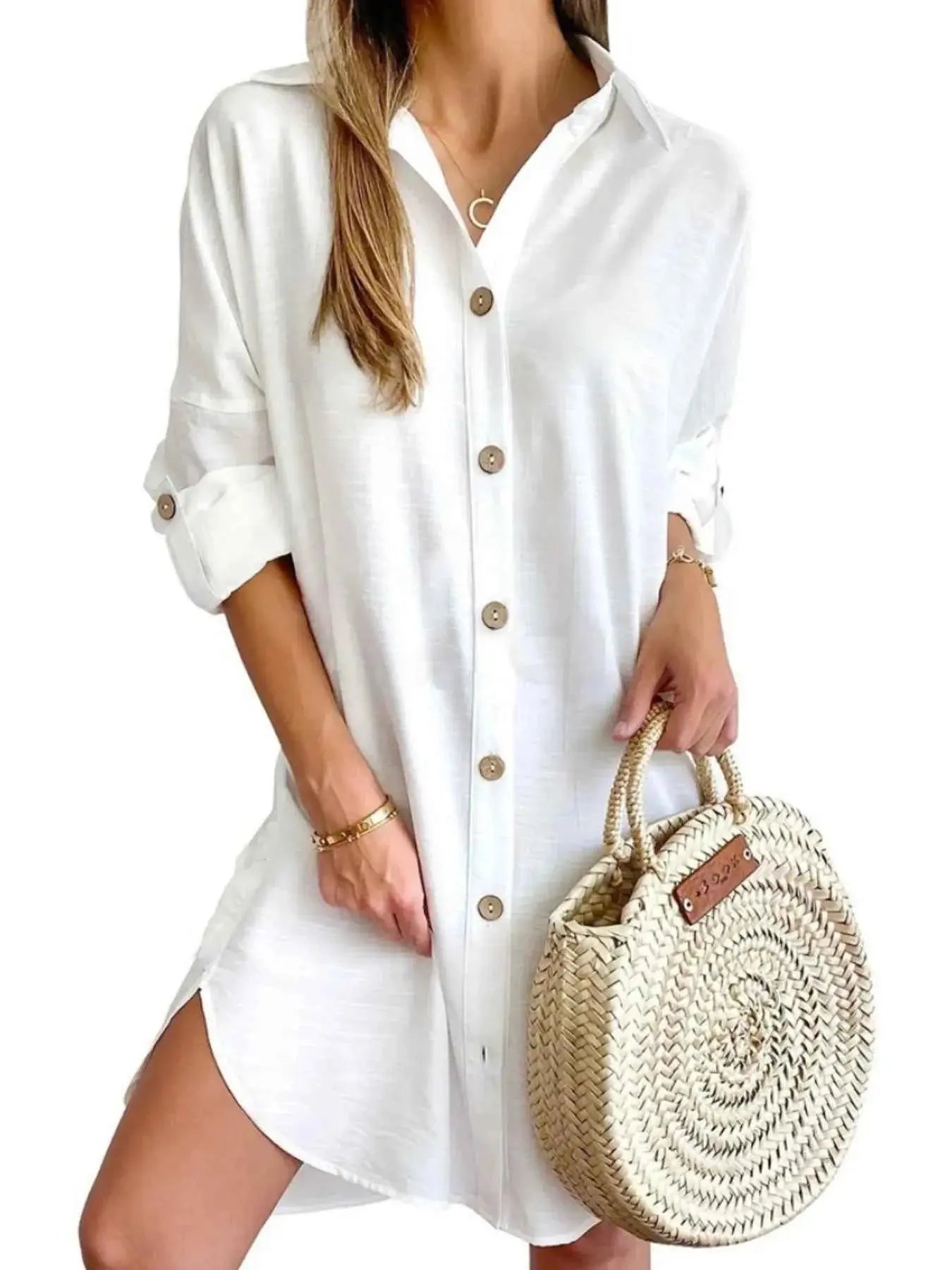 Button Down Long Sleeve Shirt Dress.