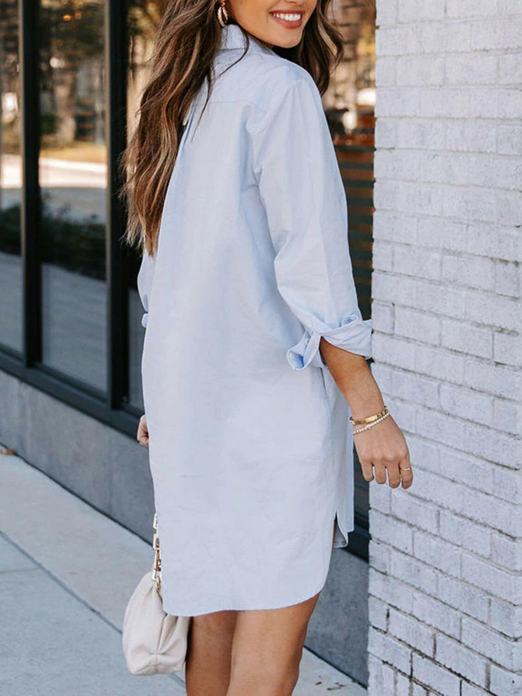 Lovelet Button Up Collared Neck Long Sleeve Shirt Dress.