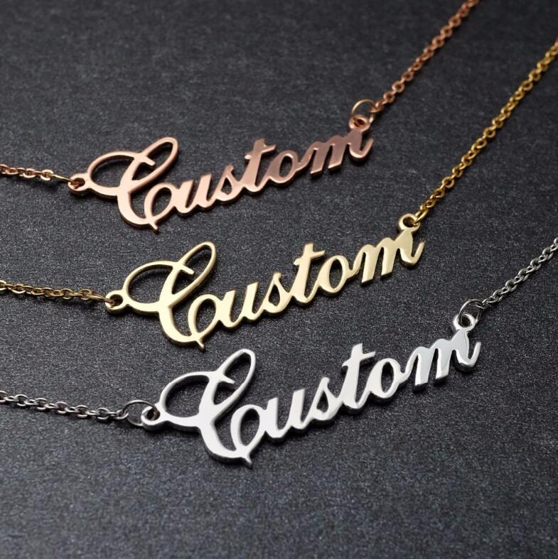 Atoztide Customized Fashion Stainless Steel Name Necklace Personalized Letter Gold Choker Necklace Pendant Nameplate Gift