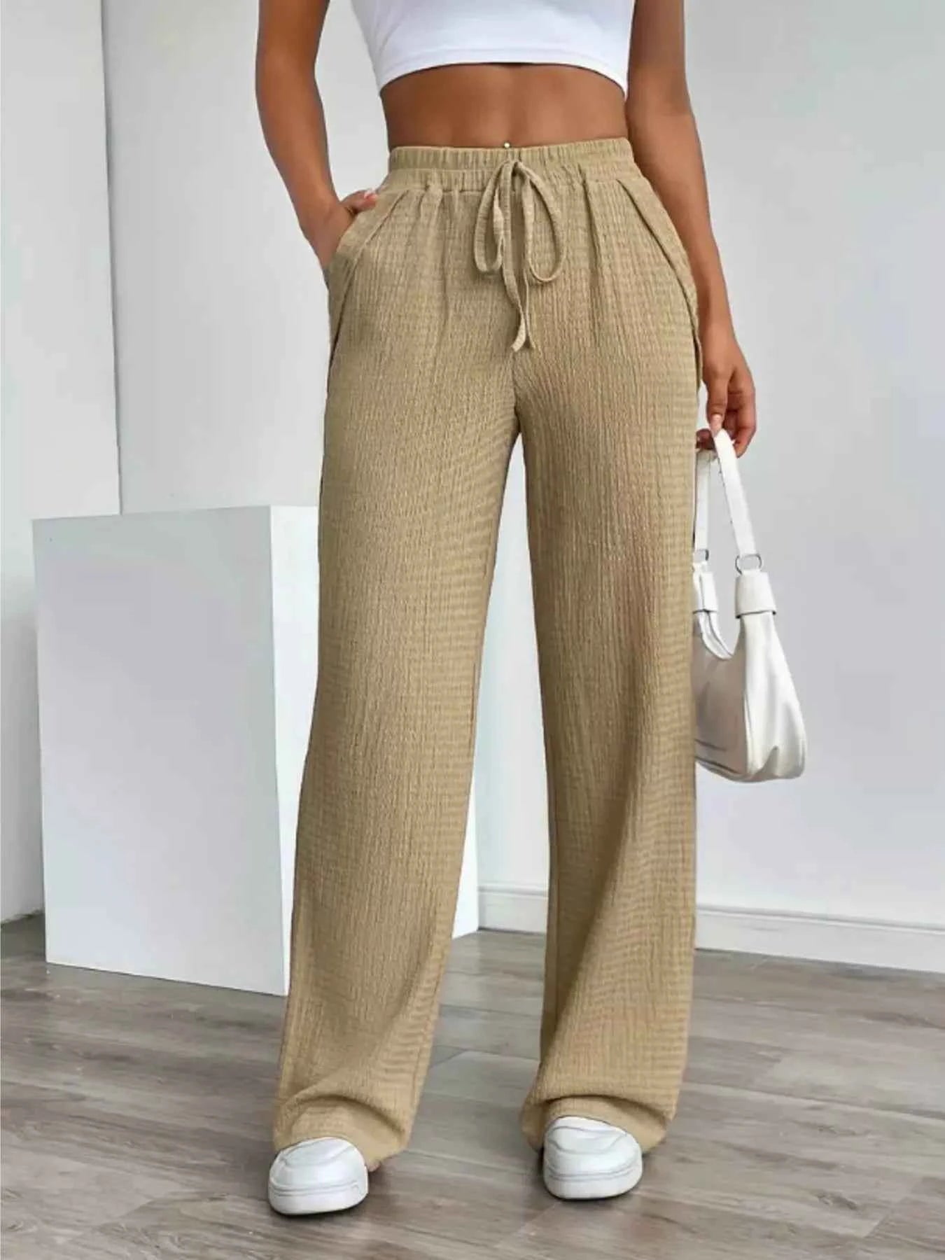 Texture Wide Leg Pants