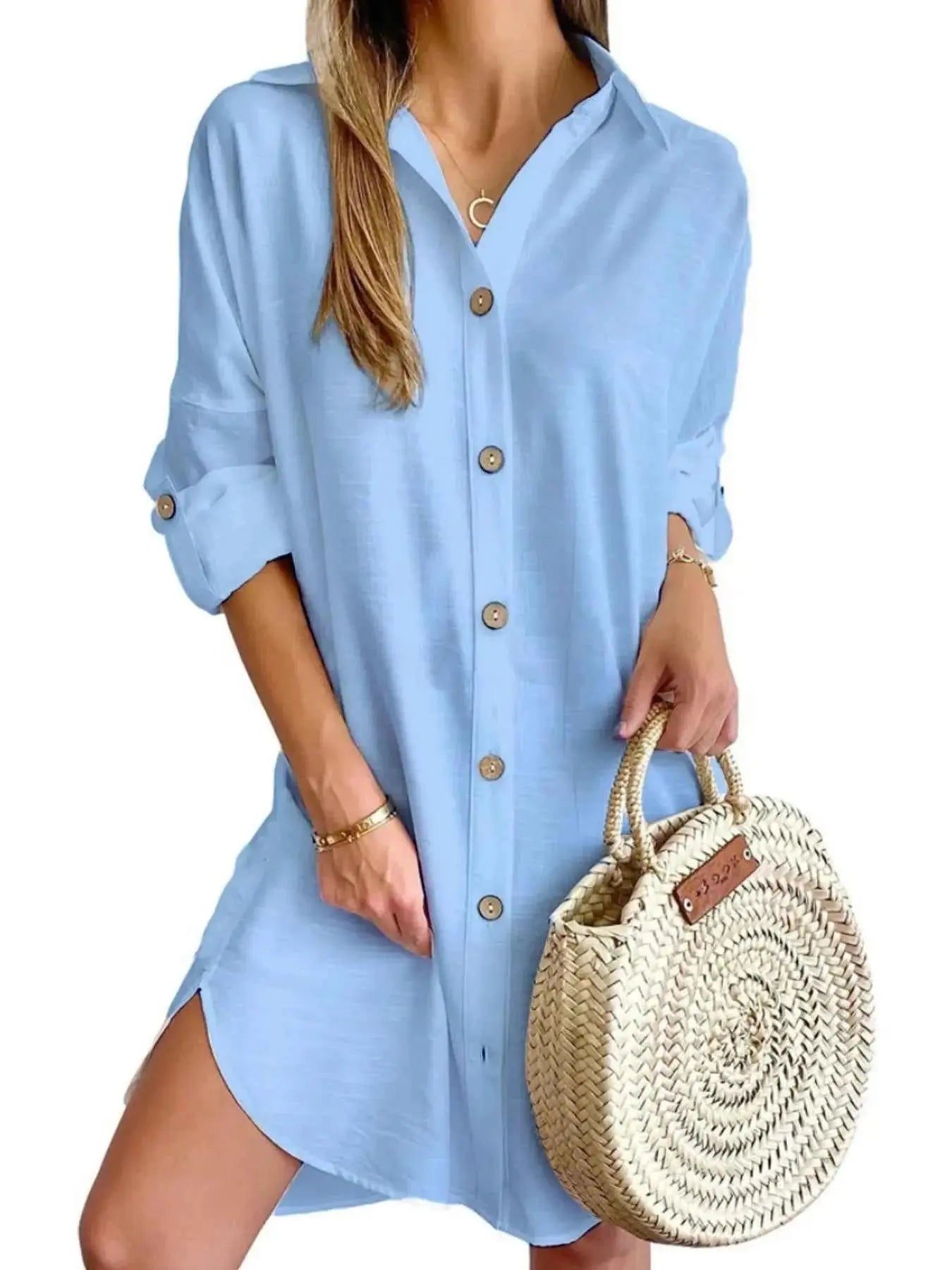 Button Down Long Sleeve Shirt Dress.