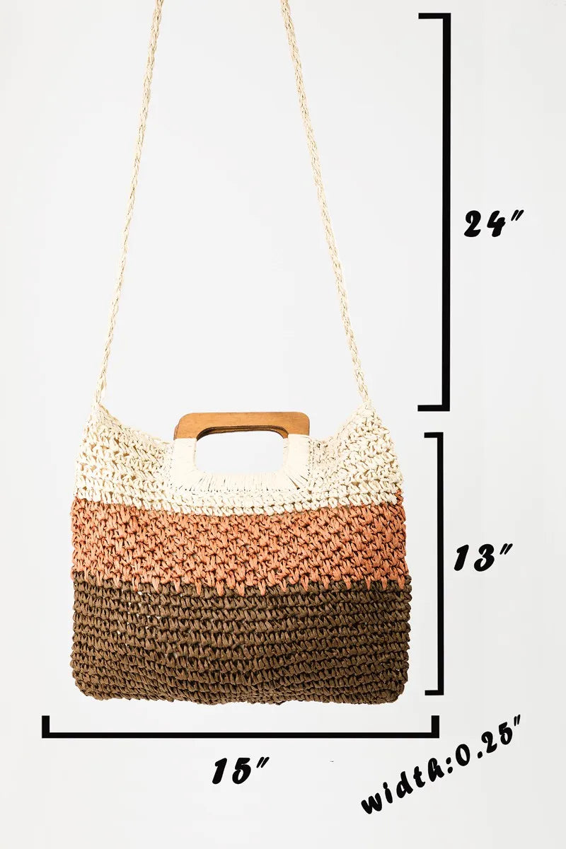 Fame Color Block Double-Use Braided Tote Bag.