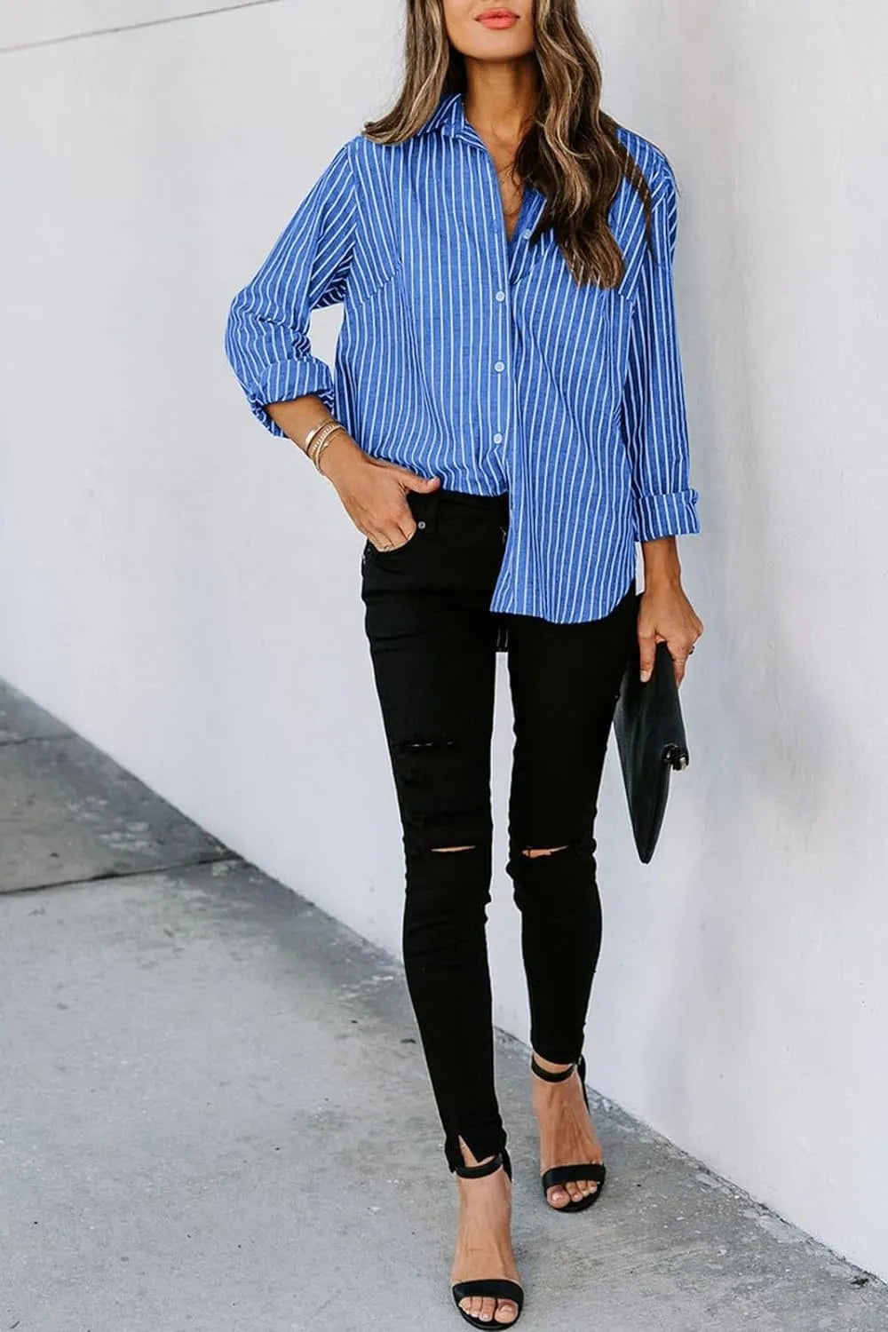 Lovelet Striped Button Up Long Sleeve Shirt.