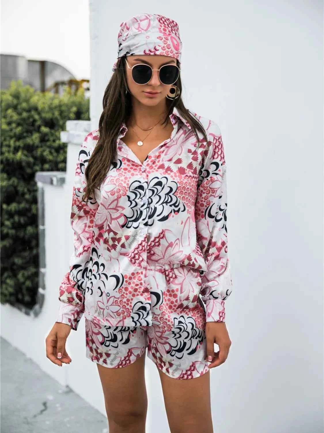 Long Sleeve Shirt and Shorts Set womem
