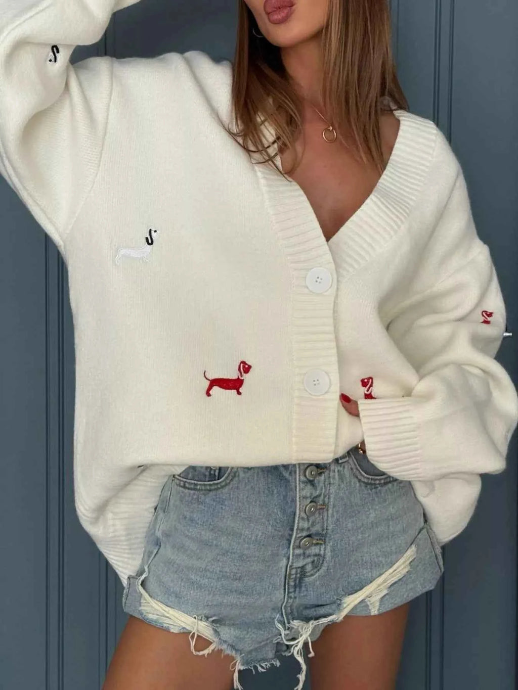 Embroidered Button Up Cardigan