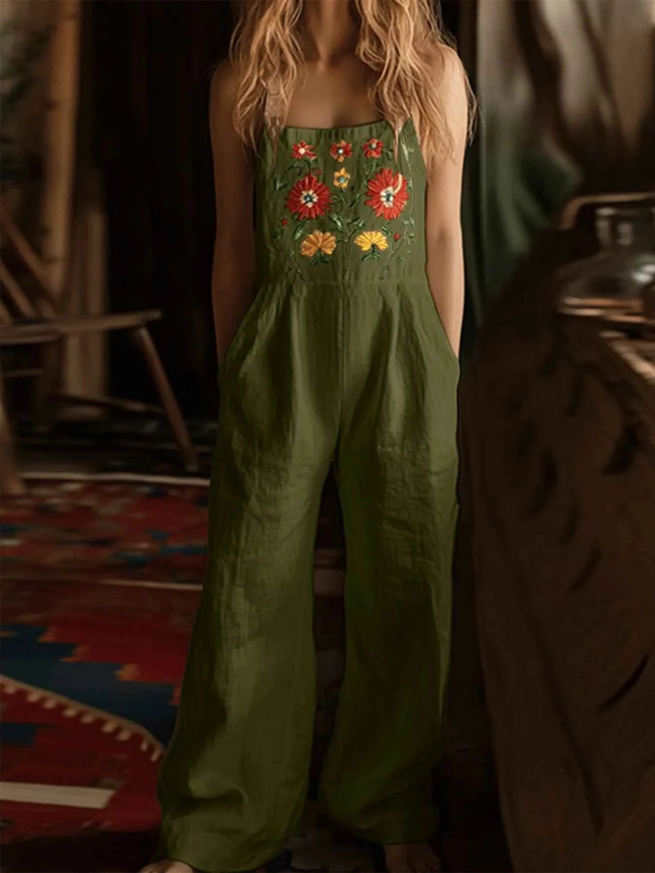 Floral Embroidered Wide Leg Jumpsuit