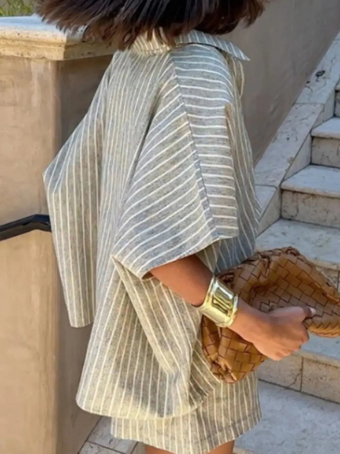 Linen Shirt and Shorts Two-Piece Summer Set.