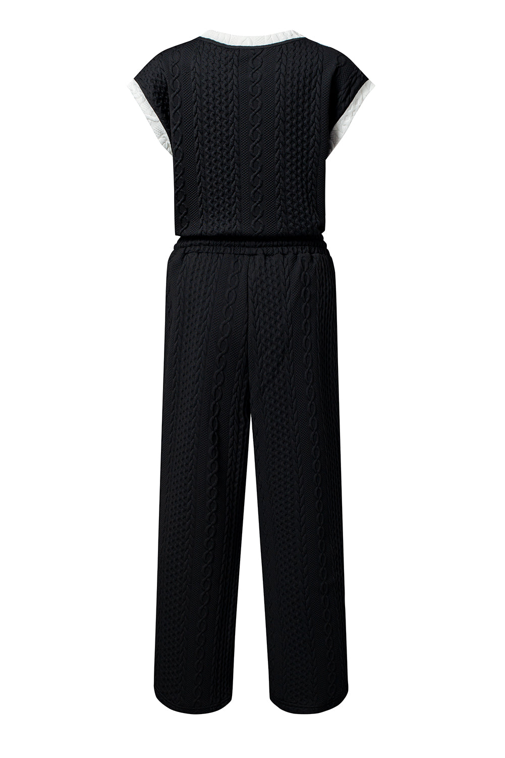 Black Cable Knit Contrast Trim Short Sleeve Top and Pants Set Dear-Lover Dropshipping
