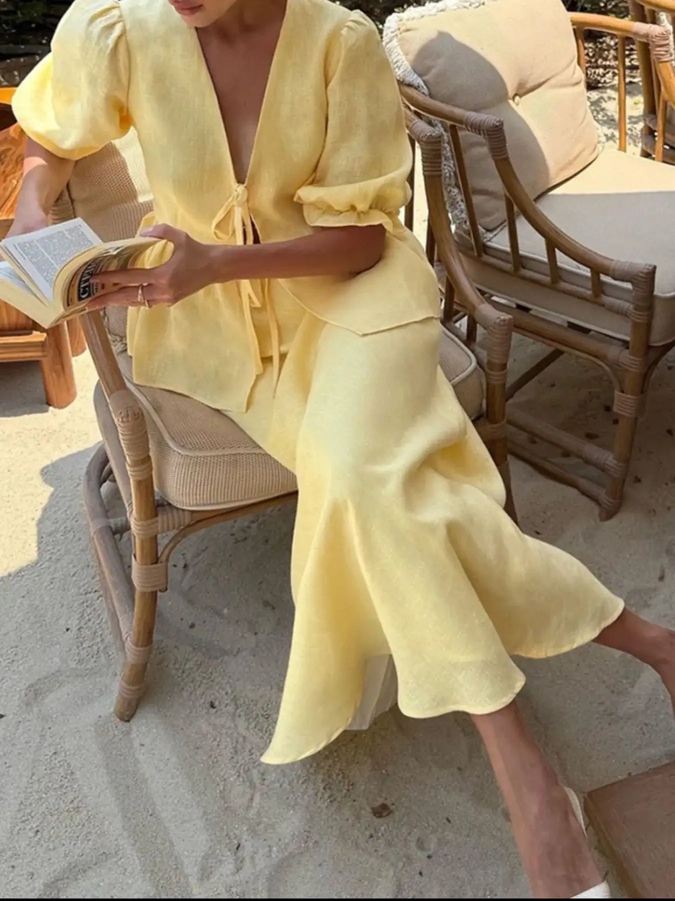 Tie Front Peplum Top and Skirt Set.