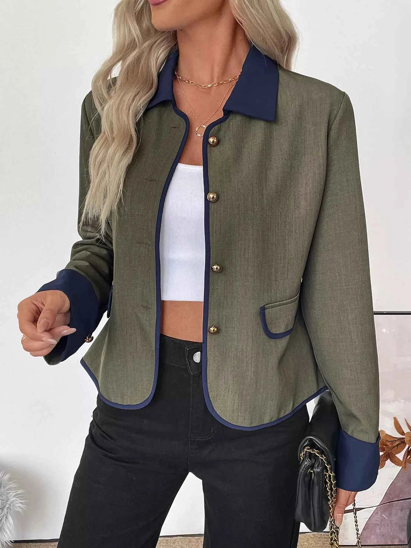 Contrast Trim Button-Up Jacket