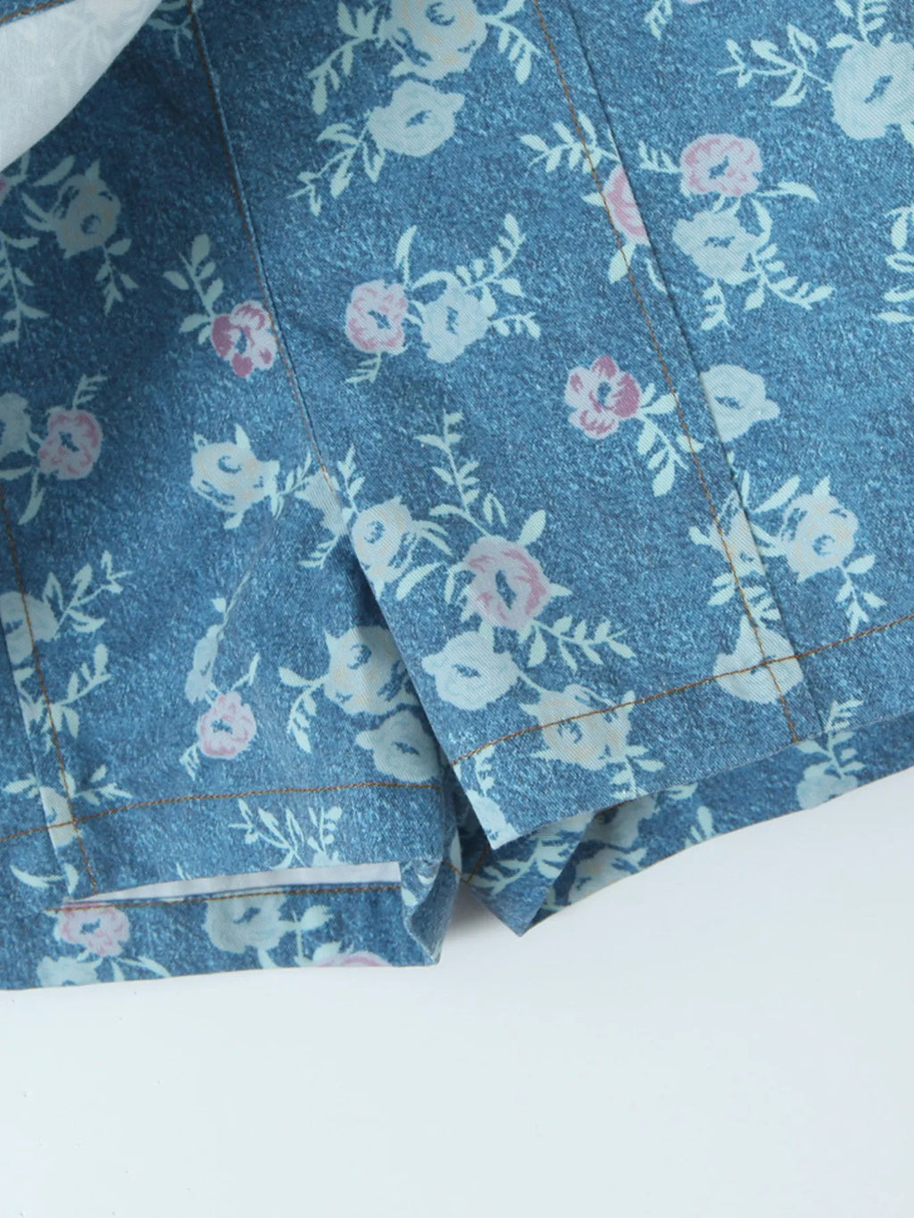 Floral Print Strapless Top and Skort Denim Set.