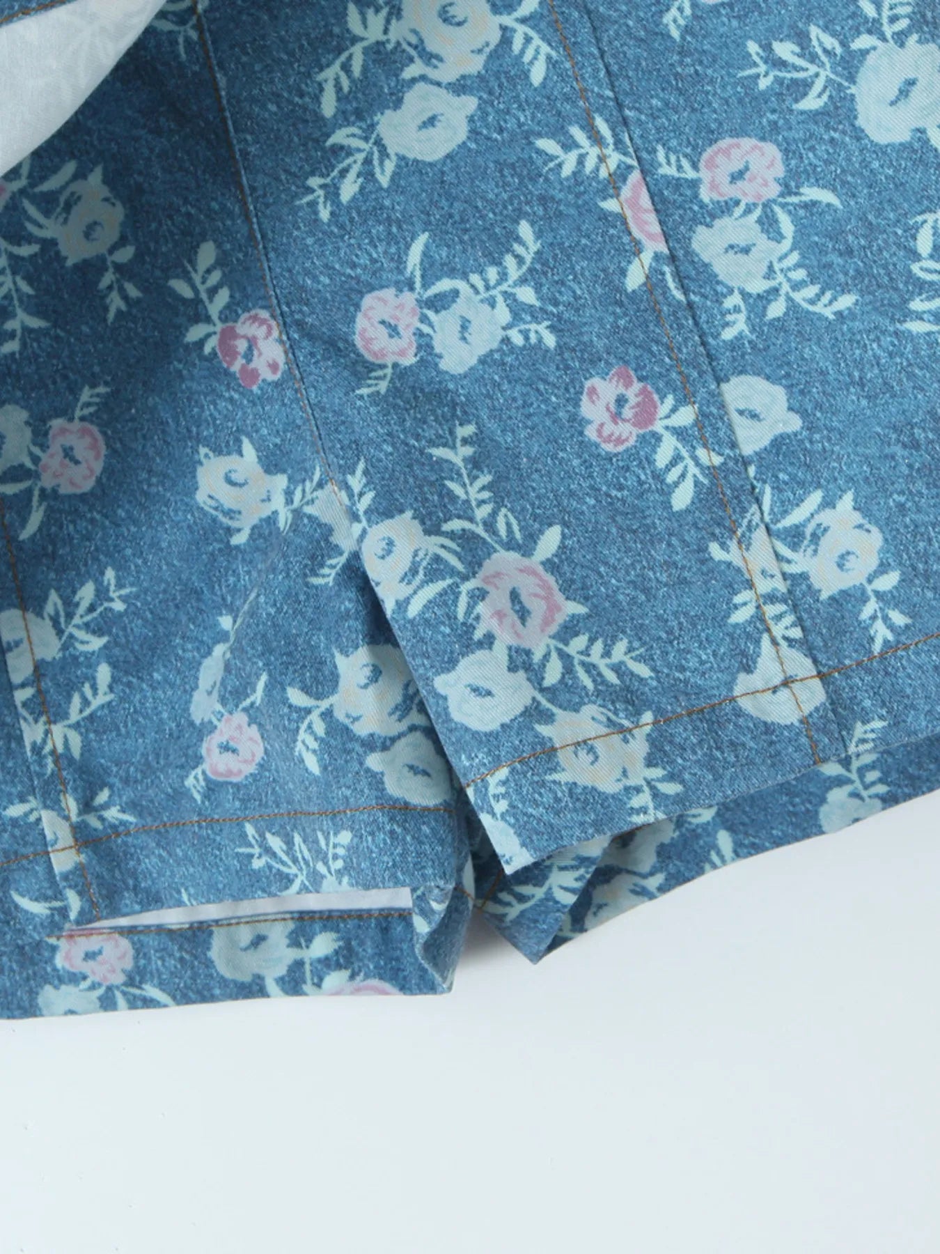 Floral Print Strapless Top and Skort Denim Set.