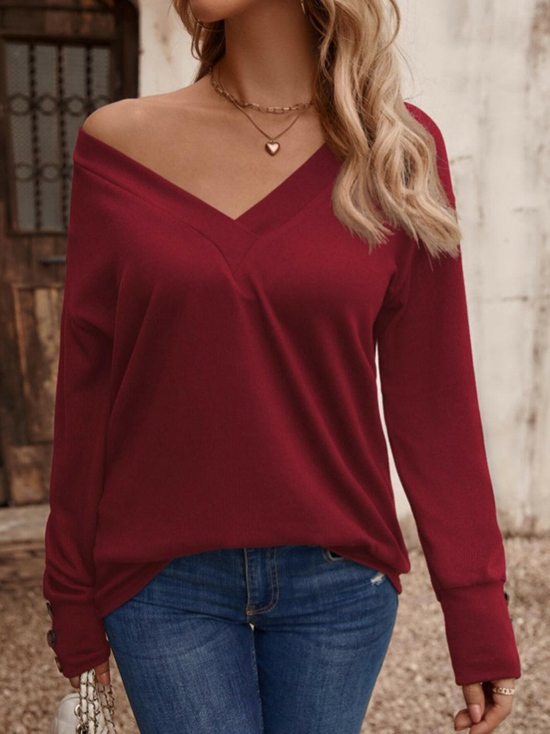 V-Neck Long Sleeve Top.