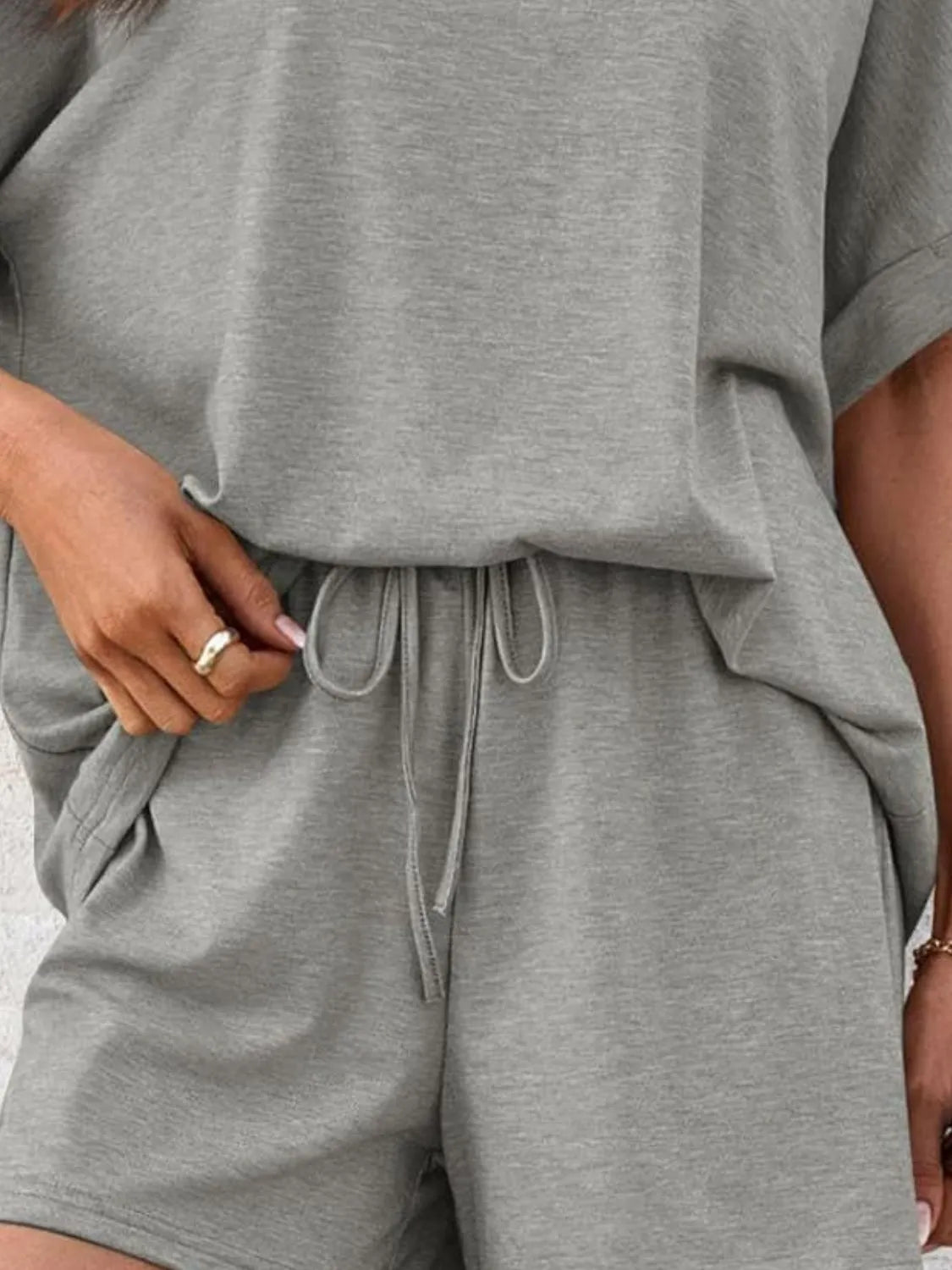 Round Neck Short Sleeve Top and Shorts Set.